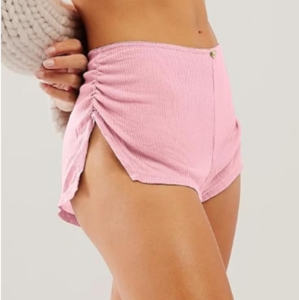 Cute Micro Pajamas Shorts Low Rise Side Slit Ruched Shorts Pink